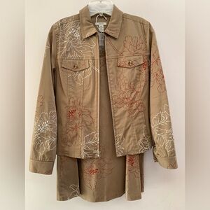 Tyler Boe Floral Print Stretch Cotton Jean Jacket & Skirt Set